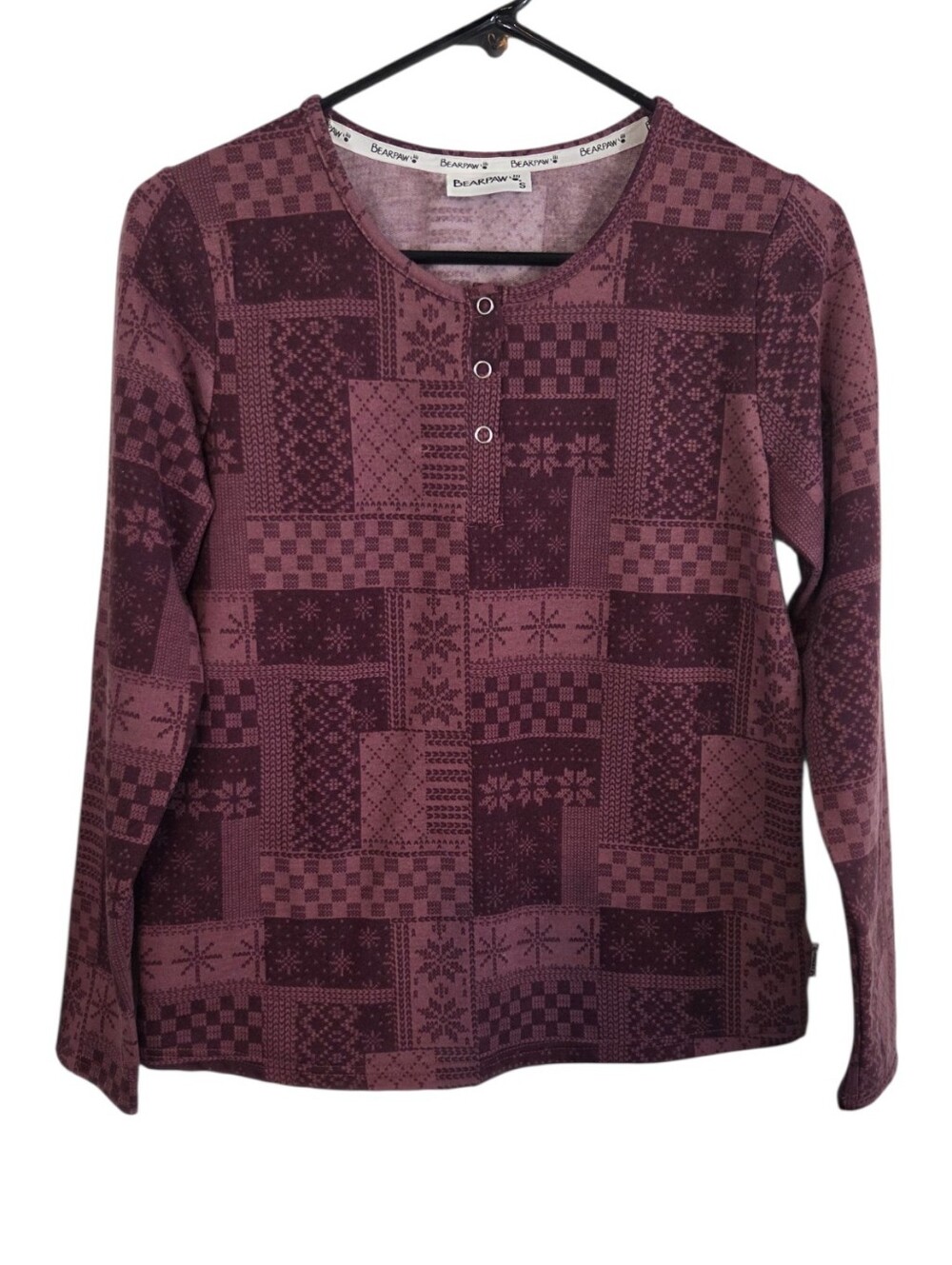Bearpaw 3 Snap Neckline Long Sleeve Fleece Sleep Shirt Size Small ~ Pre-Owned